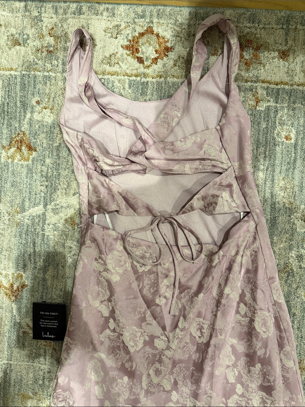 Lavender Floral Satin Maxi Dress - Picture 2 of 4